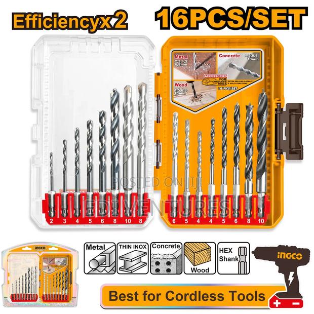 Ingco 16 PCS Metal Masonry and Wood Drill Bits Set Akdl11608 · Photo 1