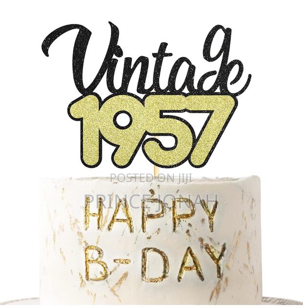 Sotpot 66th Cake Topper Black Gold Glitter Vintage 1957 · Photo 1