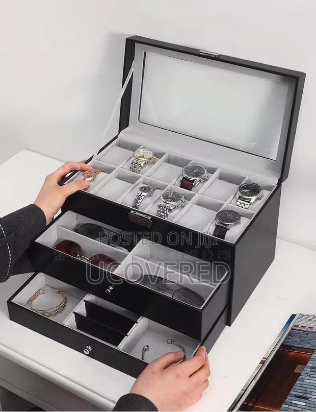 High End 12 Slot Watch Case for Men, With 2-Layer Jewelry · Photo 1