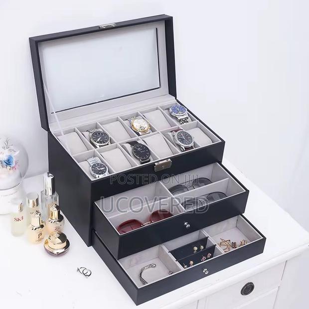 High End 12 Slot Watch Case for Men, With 2-Layer Jewelry · Photo 4