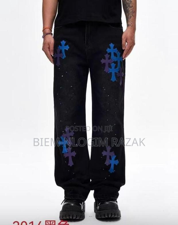High Quality Diamond Stones Chrome Heart Baggy Jeans · Photo 3