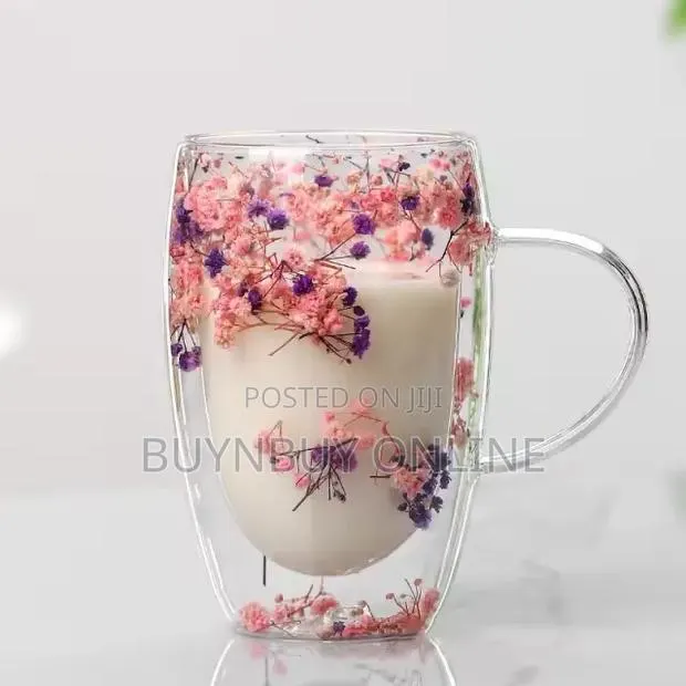 Double Layer Borosilicate Glass Mug Designed With Real Dried Flowers · Photo 1