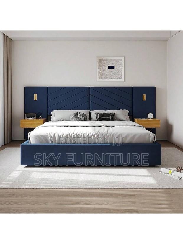 King Size Velvet Oversized Bed Frame With Side Drawers · Photo 1