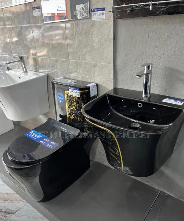 Black and Gold Water Closet (Wc)With Combined Hand Wash Basin