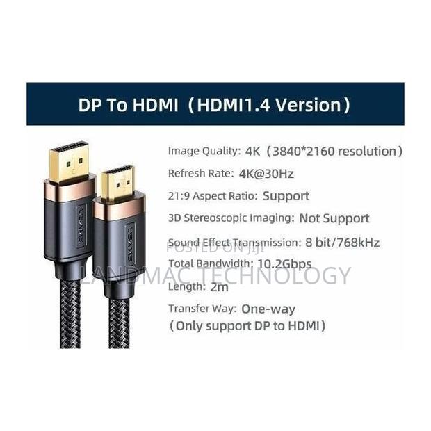Dp - Hdmi Cable U74 2.0m Hd - High-Speed Video Cable- Black · Photo 2