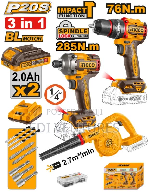Ingco Cordless 20v Impact Drill Impact Driver 285nm Blower 2 Battery · Photo 1