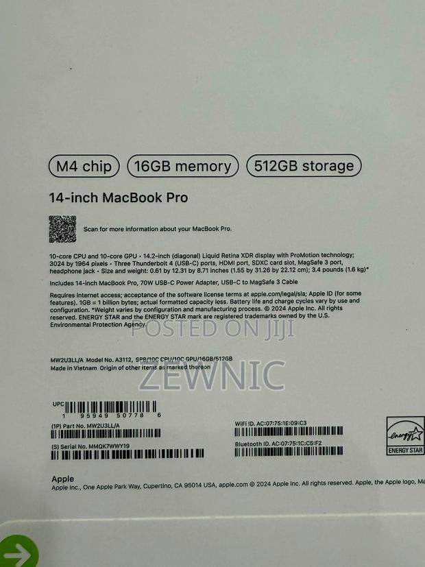 New Laptop Apple MacBook Pro 2024 M4 14-Inch 16GB Apple M4 SSD 512GB · Photo 2