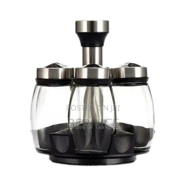 6-piece Spice Jar Set With Rotating Stand – Glass Stainless Steel · Photo 2