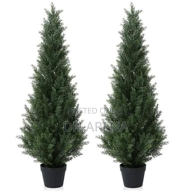 Set of Two Faux Cedar in Pot, Fake Uv Rated Potted Artificial Plant · Photo 3