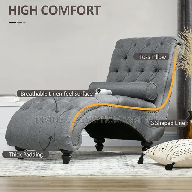 Homcom Button Tufted Chaise Lounge Chair Indoor Upholstered Lounge · Photo 4