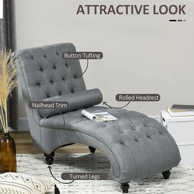 Homcom Button Tufted Chaise Lounge Chair Indoor Upholstered Lounge · Photo 5