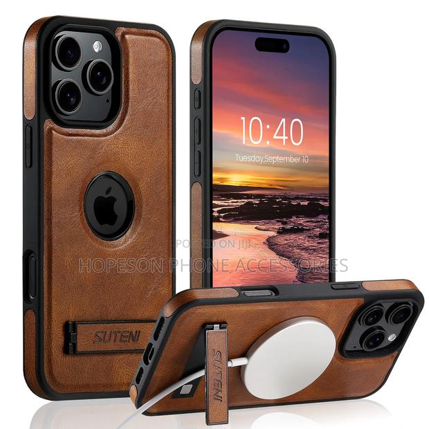 iPhone Leather Case, Magsafe Wireless Charging Support and Kick-Stand · Photo 1