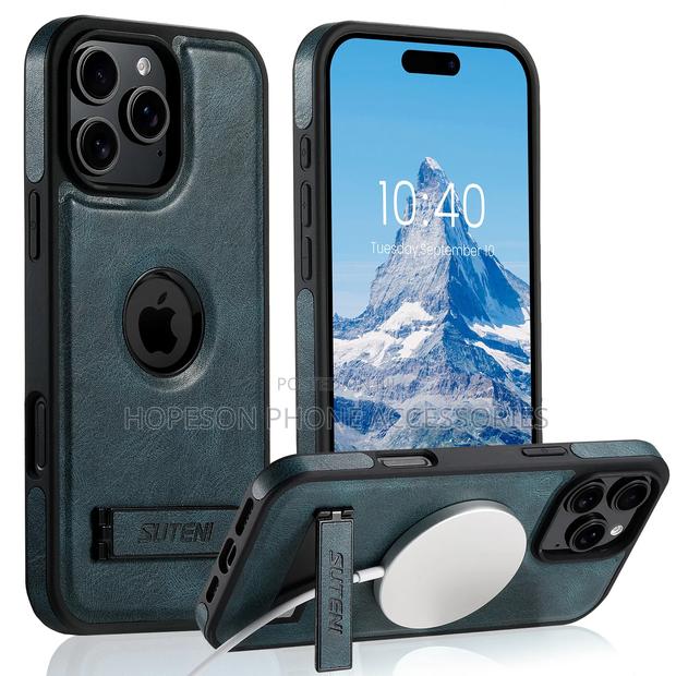 iPhone Leather Case, Magsafe Wireless Charging Support and Kick-Stand · Photo 2