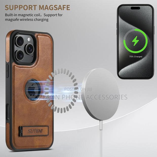 iPhone Leather Case, Magsafe Wireless Charging Support and Kick-Stand · Photo 3