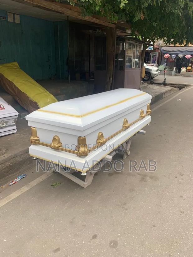 Original Ghana Made Casket .White With Gold Shade on Top of the Casket · Photo 1