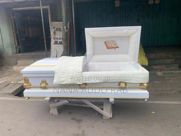 Original Ghana Made Casket .White With Gold Shade on Top of the Casket · Photo 3