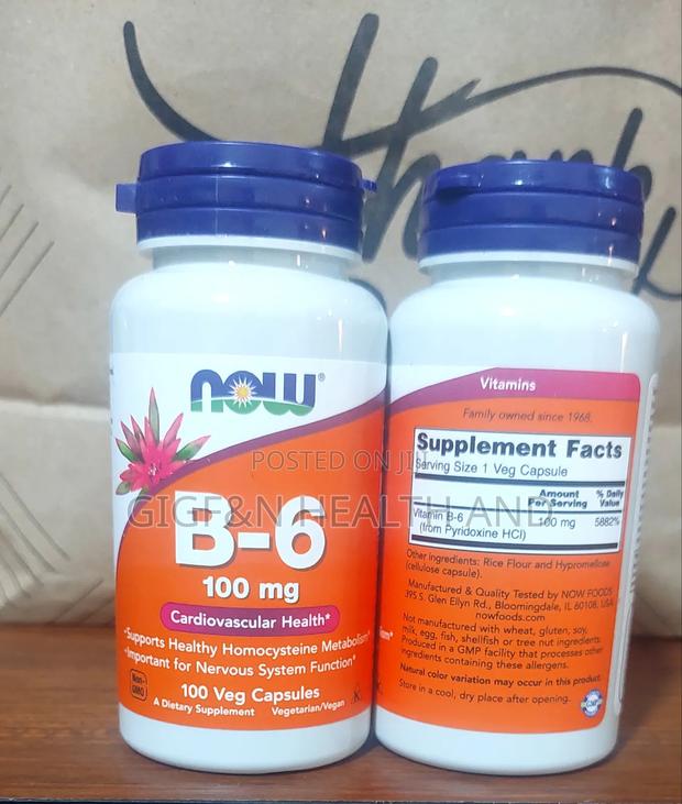 Now Foods, B-6, 100 Mg, 100 Veg Caps(Nerves, Brain and Glucose Care) · Photo 1