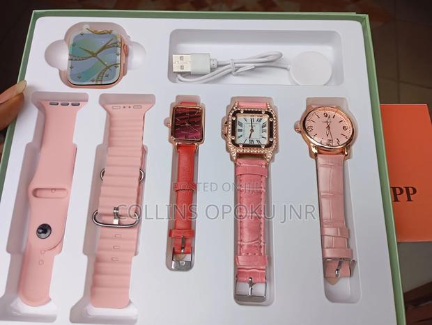 I-530 Mini 4-in-1 Smart Watch 2 Straps With 3 Quartz Watches - Pink · Photo 4