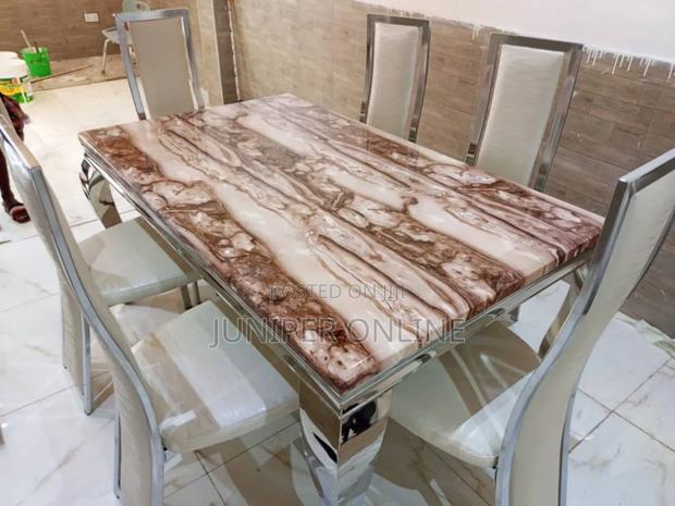 Dining Set 6chairs Marble Brown Milk · Photo 1
