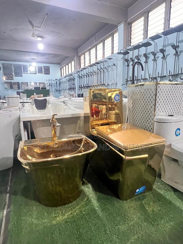 Imported Pure Gold Wc_golden Water Closet With Hanging Basin Complete · Photo 1