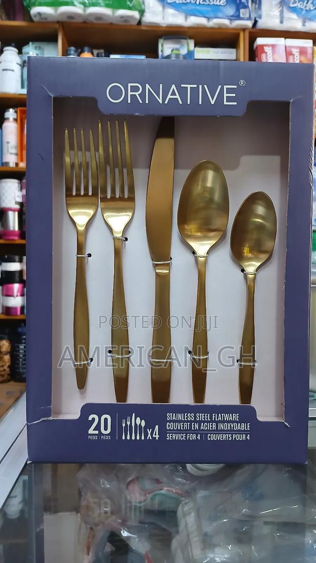 Ornative Flatware Stainless Steel, Matte-Gold Finish, 20pc Set · Photo 1