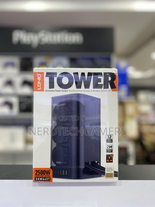 Ldnio 2500w Uk Tower Extension Power Socket 1pd 30w+1qc3.0+2 Auto-Id · Photo 1