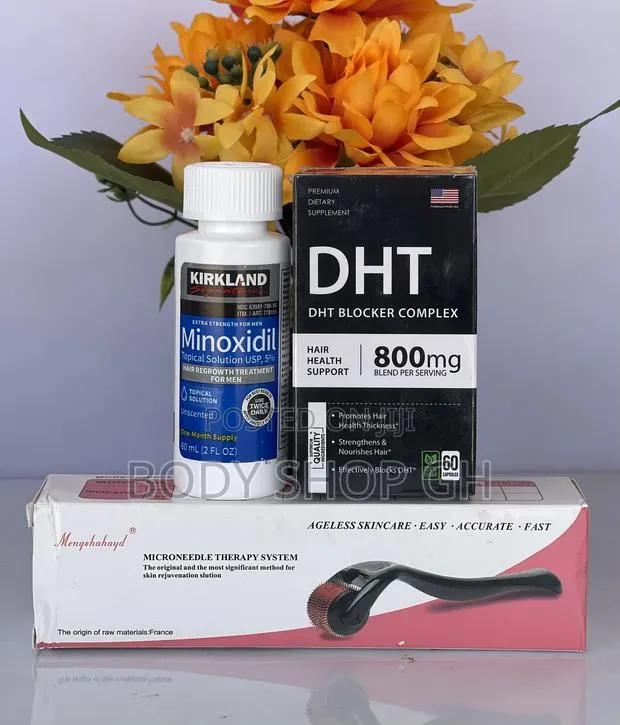 Hair Regrowth Pack- Kirkland Minoxidil + DHT Blocker +Roller · Photo 1