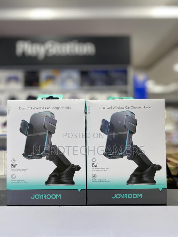 Joyroom 15w Dual-Coil Wireless Car Charger Holder (Dashboard) Black · Photo 1