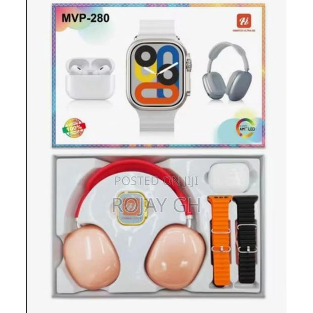 MVP-280 Combo Pack – Smart Watch + Headphones + Airpods - Red · Photo 1