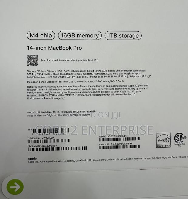 New Laptop Apple MacBook Pro 2024 M4 14-Inch 16GB Apple M4 SSD 1T · Photo 1