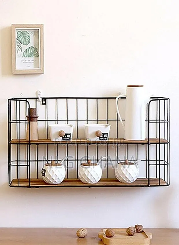 2 Tier Industrial Wooden Floating Storage Wire. · Photo 1