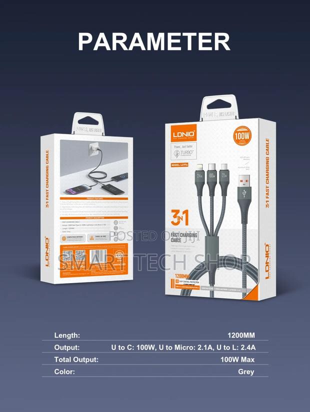 Ldnio Lc97u Universal Multi-Function Charging Cable Tablet 3 in 1 · Photo 4