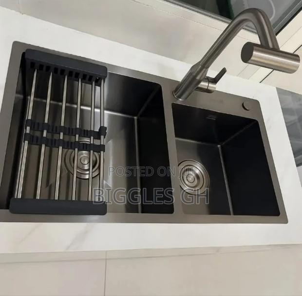 Double Bowl Armless Sink With Multi Functional Tap · Photo 1