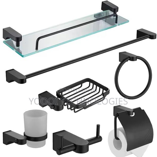 7pcs Rust Free Matte Black Bathroom Accessories Set · Photo 1