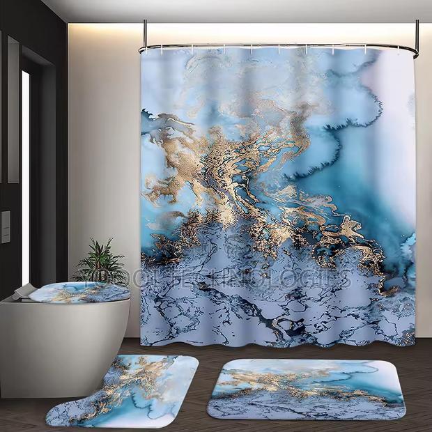 4pcs Modern Shower Curtain Bath Mat Bathroom Set · Photo 1