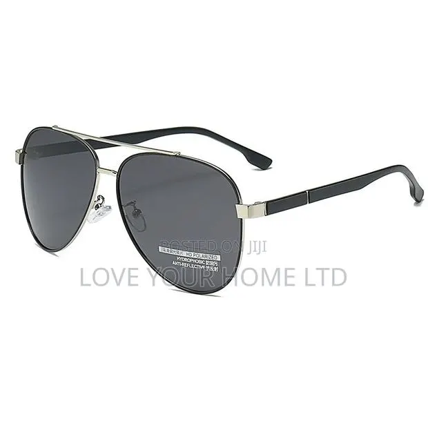 Men's Aviator Sunglasses – Black Frame Grey Lens – Polarized Style · Photo 1
