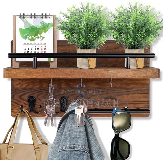 Wall Mounted Wooden Mail Organizer Key Hanging Rack Storage Shelf · Photo 3