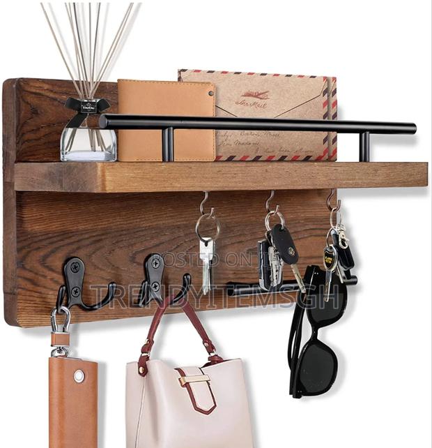 Wall Mounted Wooden Mail Organizer Key Hanging Rack Storage Shelf · Photo 1