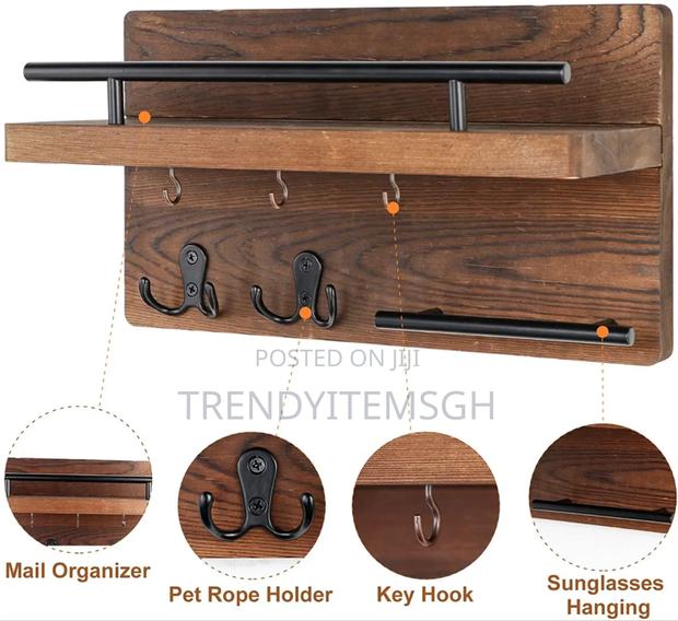 Wall Mounted Wooden Mail Organizer Key Hanging Rack Storage Shelf · Photo 4