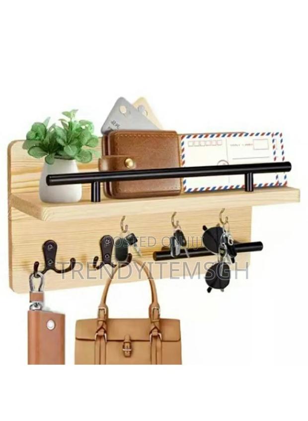 Wall Mounted Wooden Mail Organizer Key Hanging Rack Storage Shelf · Photo 2
