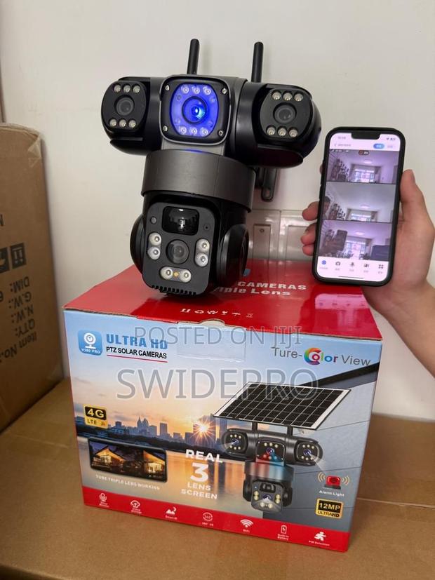 3 Lens (Tripple Lens) 4g Solar-Powered PTZ Outdoor CCTV Camera V380pro · Photo 1