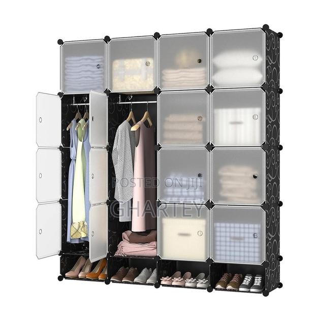 Modern Black With Transparent Doors Modular 16 Cubes Wardrobe Closet · Photo 1