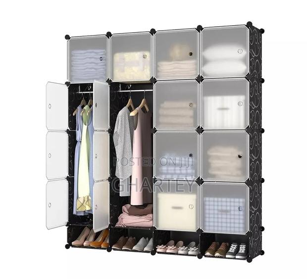 Modern Black With Transparent Doors Modular 16 Cubes Wardrobe Closet · Photo 2