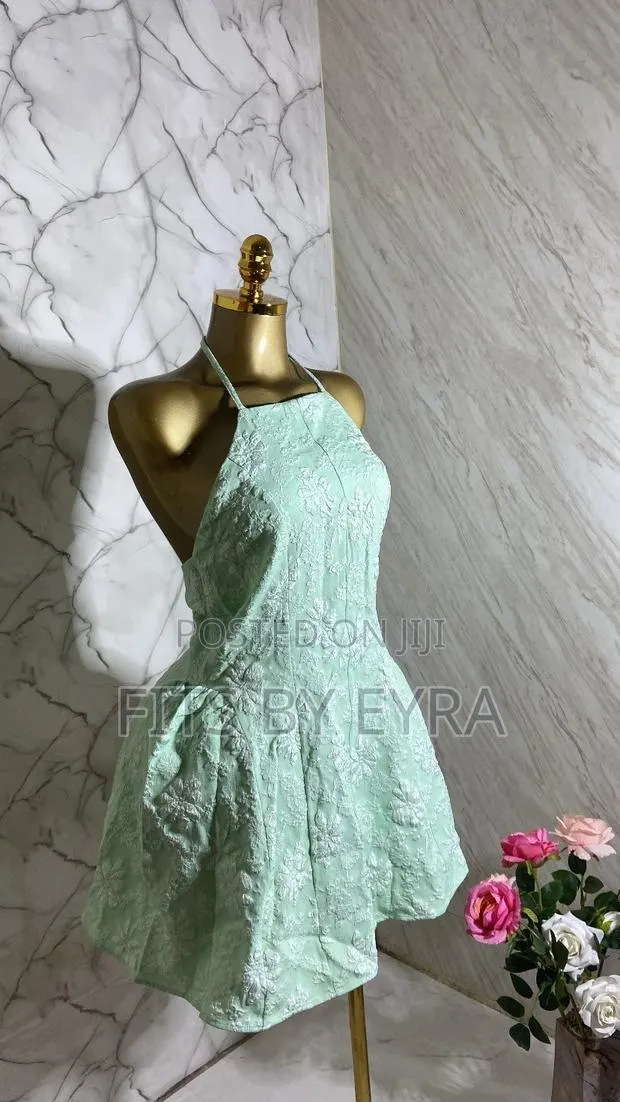 Mint-Green Floral Halter Dress · Photo 1