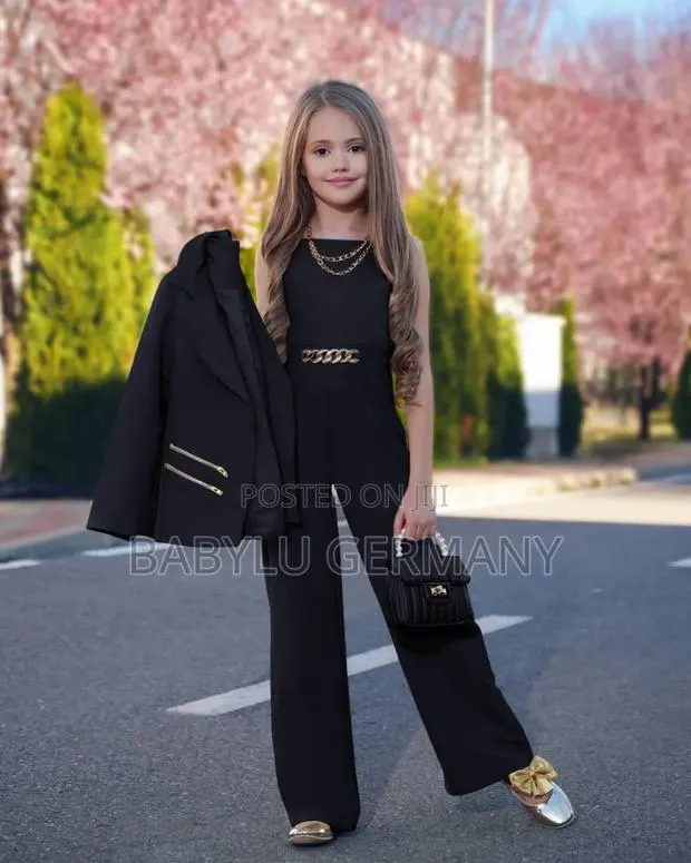 Black Jumpsuit or Suit Set With Handbag and Necklace · Photo 1