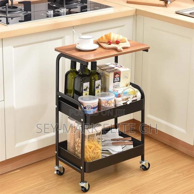 3 Tier Multipurpose Metal Basket With Wooden Top · Photo 1