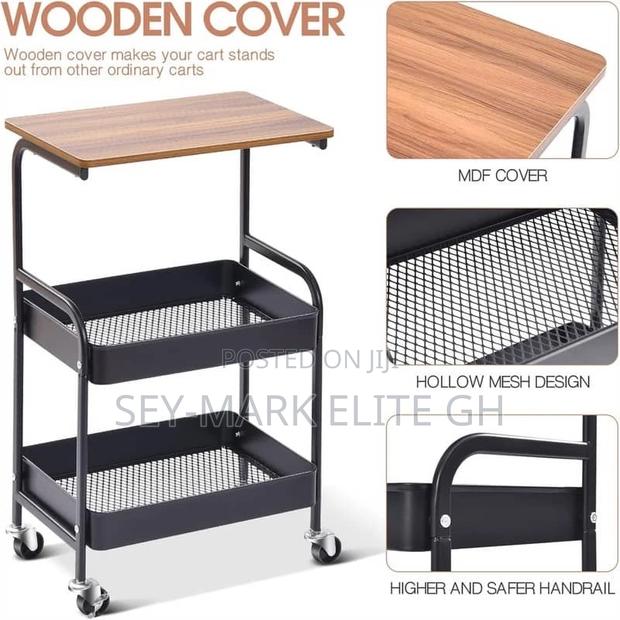 3 Tier Multipurpose Metal Basket With Wooden Top · Photo 5