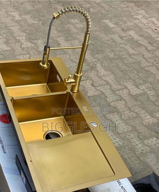 Gold Coated Double Bowl Single Arm Kitchen Sink · Photo 1