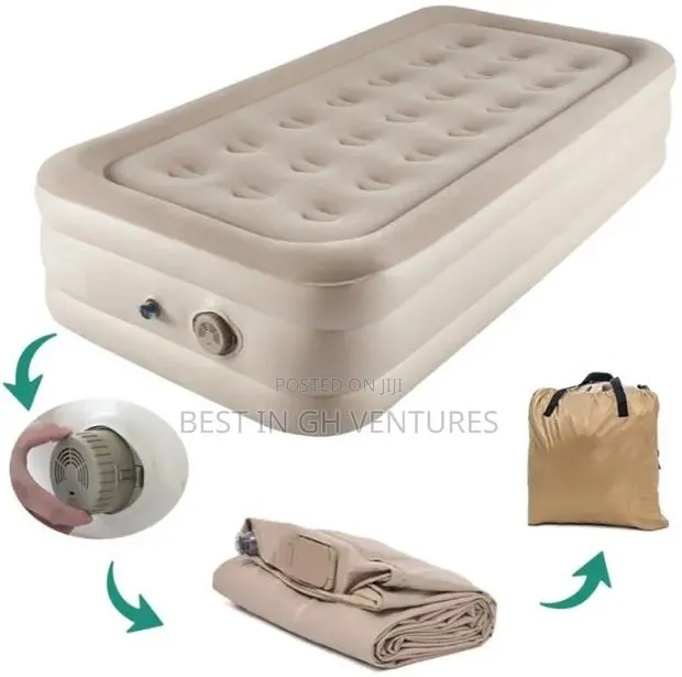 Single Self Inflatable/Rechargeable Pump Raised Airbed Mattress + Bag · Photo 1