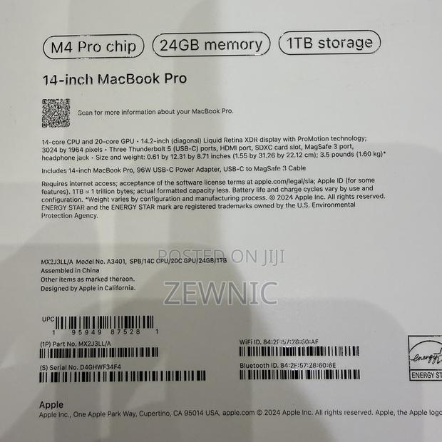 New Laptop Apple MacBook Pro 2024 M4 14-Inch 24GB Apple M4 Pro SSD 1T · Photo 1